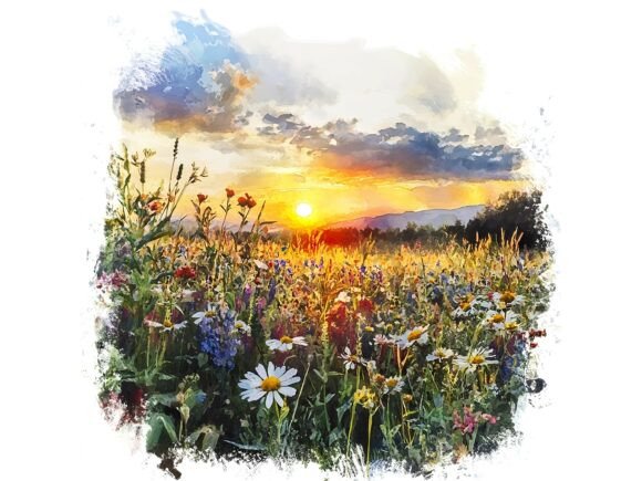 Download 10 Sunset Wide Field Wildflowers Clipart - Art Collection