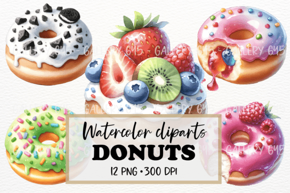Download 12 PNG Cute Watercolor Donut Clipart - Art Collection