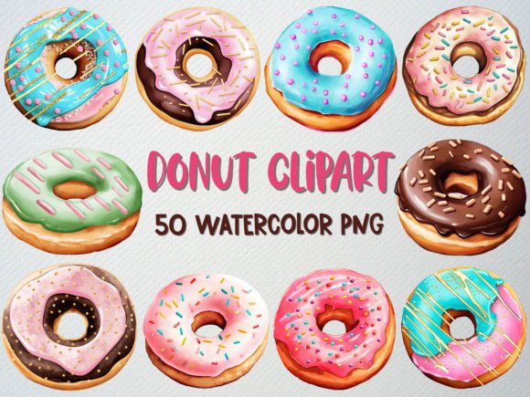 Download Watercolor Donut Clipart Set, 50 PNG - Art Collection