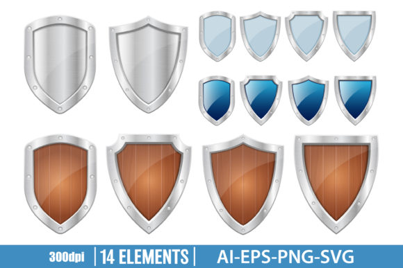Download Protection Metallic Shield Clipart Set - Art Collection