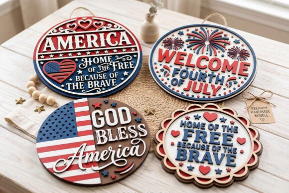 Download 4th of July Patriotic Layered Sign Bundl - Red Collection