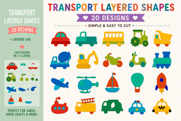 Download Transport Layered Shapes SVG Bundle - Red Collection