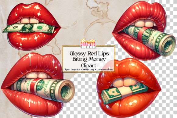 Download Red Glossy Lips Biting Money Roll - Red Collection