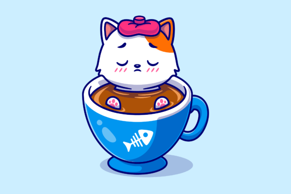 Download Cute Cat Fever in Coffee Cartoon - Art Collection
