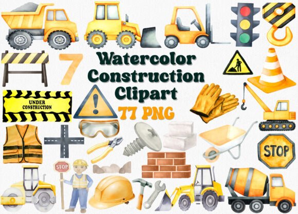 Download Watercolor Construction Clipart Set - Art Collection