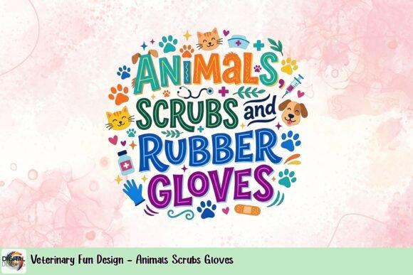 Download Veterinary Fun Design - Animals Scrubs Gloves - Veterinary Collection