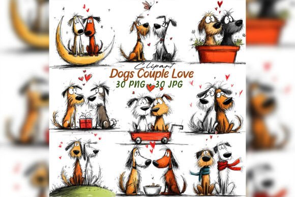 Download Whimsical Dog Couple Love Clipart Set - Art Collection