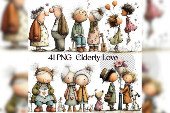 Download Whimsical Elderly Love Clipart Set - Art Collection