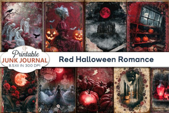 Download Red Halloween Romance Junk Journal Pages - Red Collection
