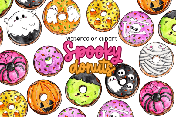 Download Watercolor Spooky Donut Clipart - Art Collection