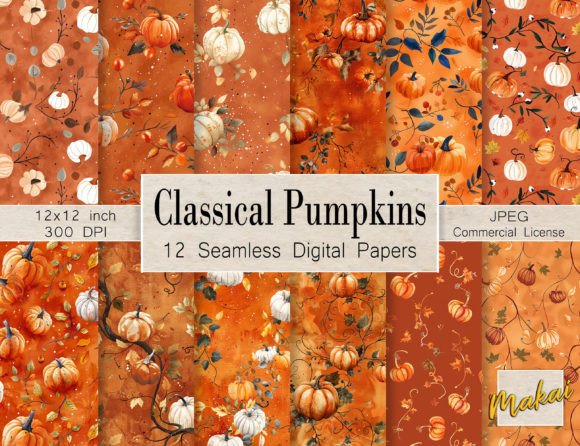 Download Classical Pumpkin Seamless Patterns - Classic Collection