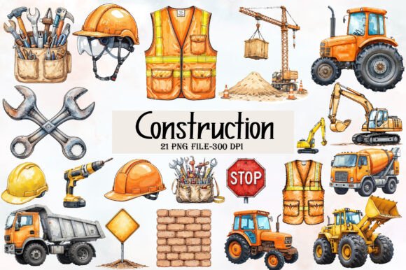 Download Watercolor Construction Clipart Bundle - Art Collection